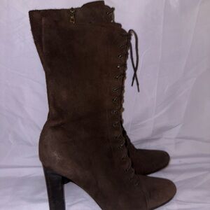 Prada Dark Brown Lace-Up Suede Boots